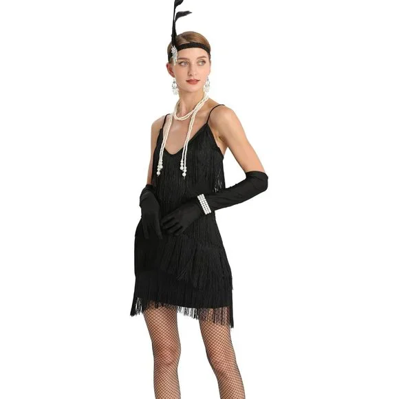 Women 1920s Flapper Dress Cocktail Party Vintage Costume Accessories